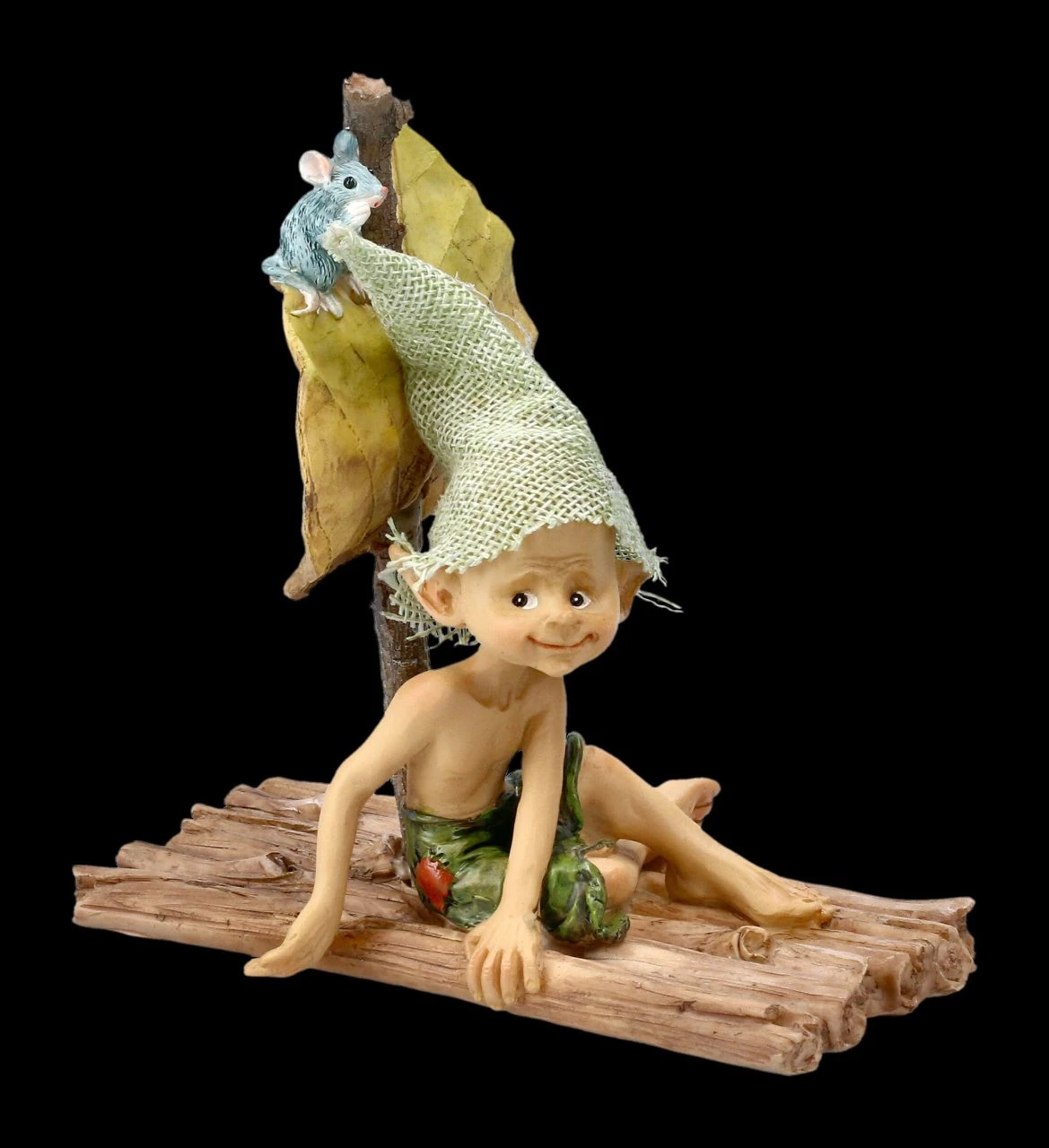 Pixie Kobold Figur Mit Maus - Floßfahrt 3 Pixie Kobold Figur Mit Maus - Floßfahrt