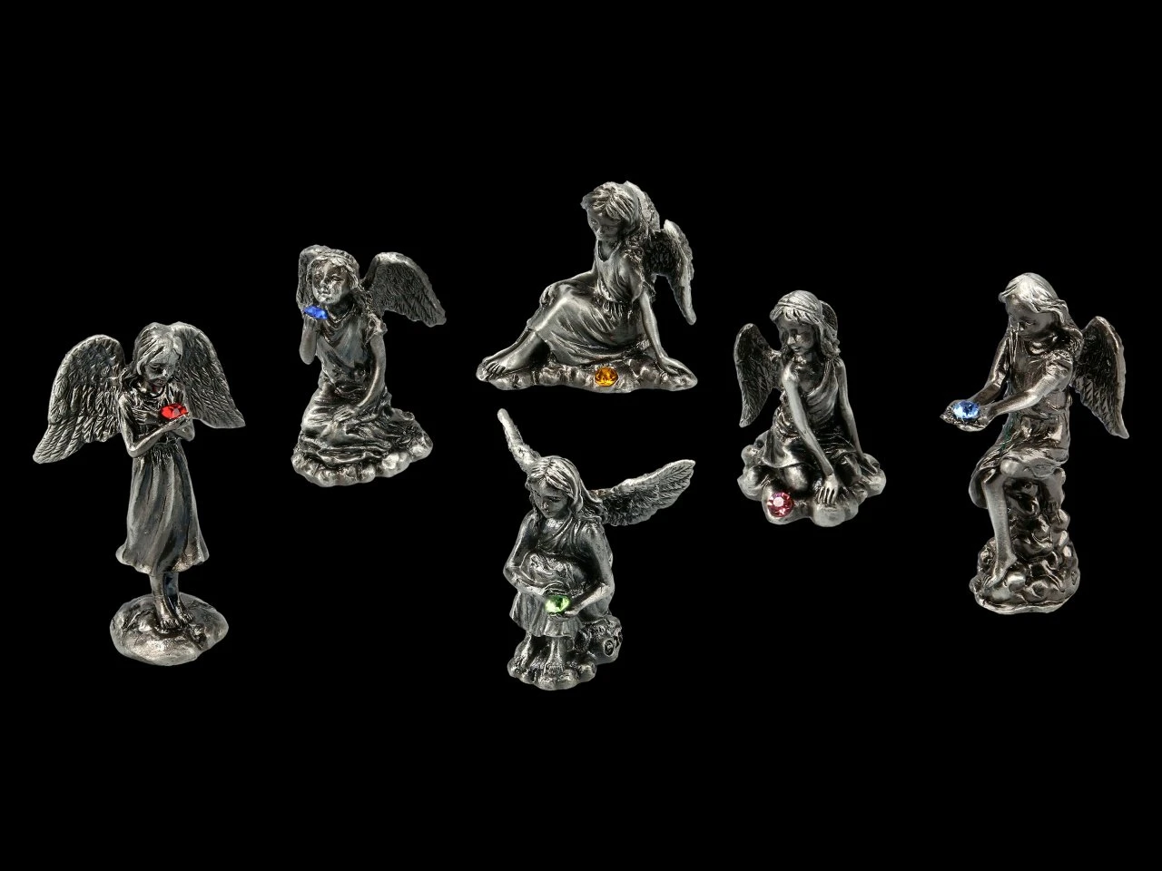 Kleine Zinn Engel Figuren Mit Kristall - 6er Set 7 Kleine Zinn Engel Figuren Mit Kristall - 6er Set – Bild 5