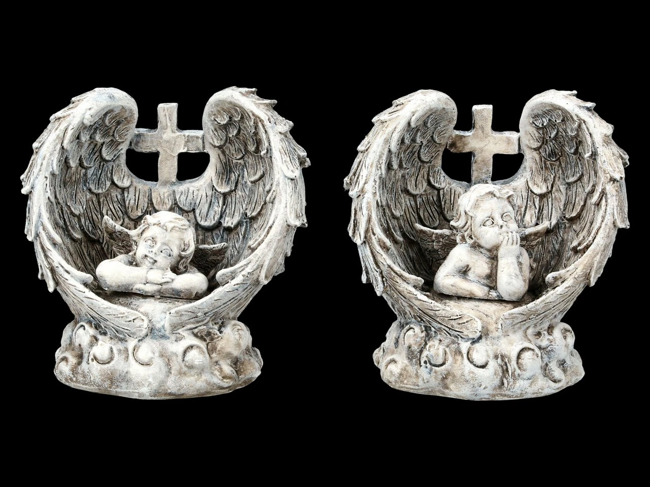 Kleine Grabengel Figuren Mit Kreuz - 2er Set