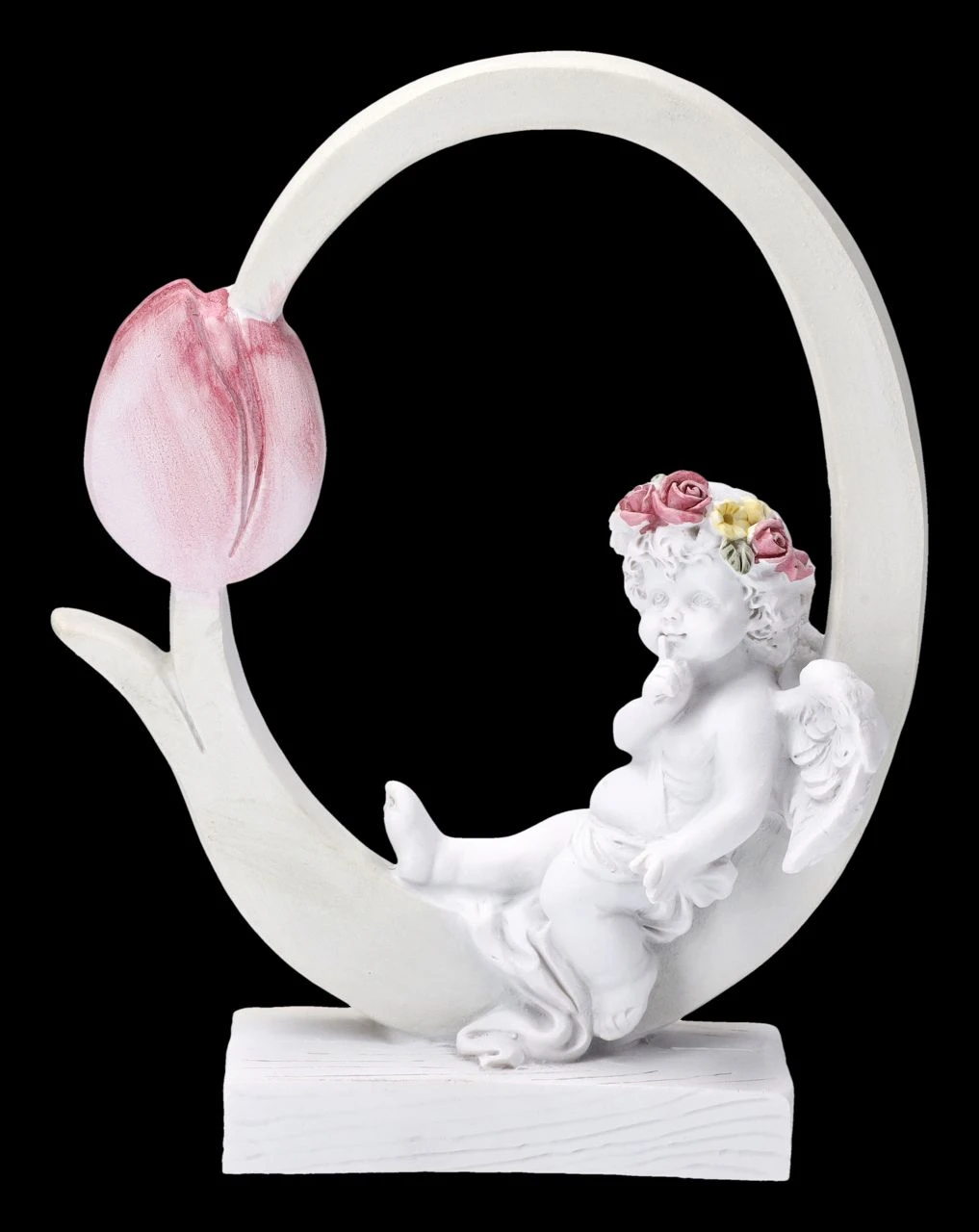 Engel Figur - Putte Mit Tulpe 3 Engel Figur - Putte Mit Tulpe