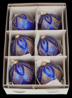Weihnachtskugeln 6er Set - Pfauendekor Dunkelblau -Charaktermodell Geschäft 2D FS26198 6er Set Pfauerndekor dunkelblau 3 1280x1280