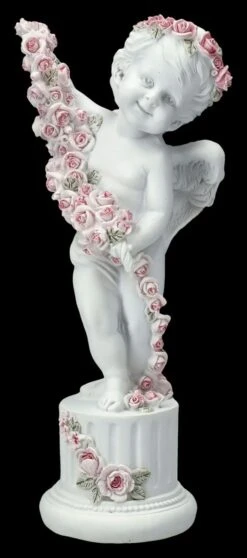 Engel Figur - Putte Mit Rosen Auf Säule