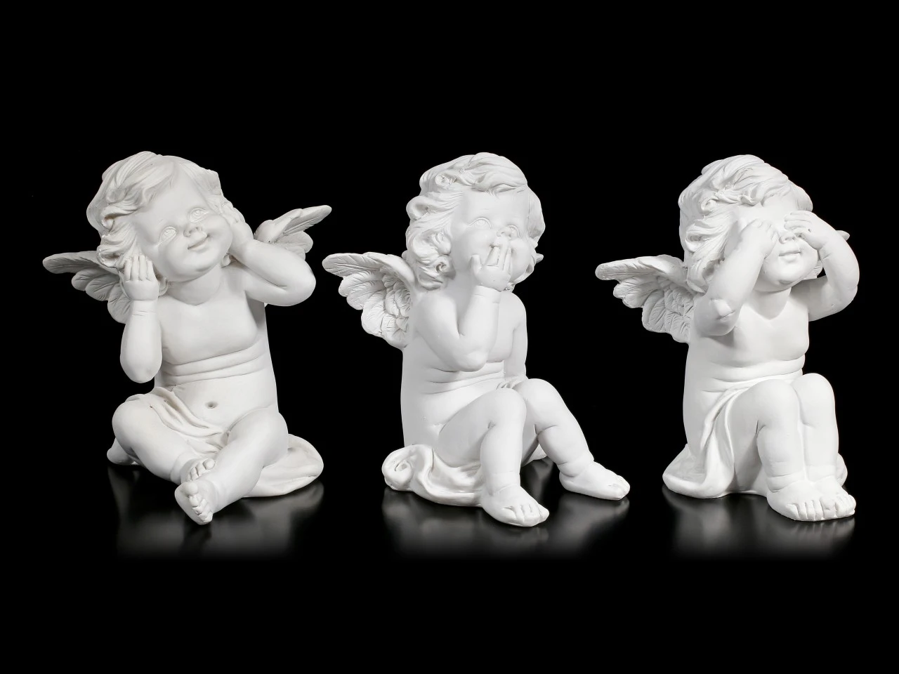 Drei Weiße Cherubim Figuren - Nichts Böses 3 Drei Weiße Cherubim Figuren - Nichts Böses