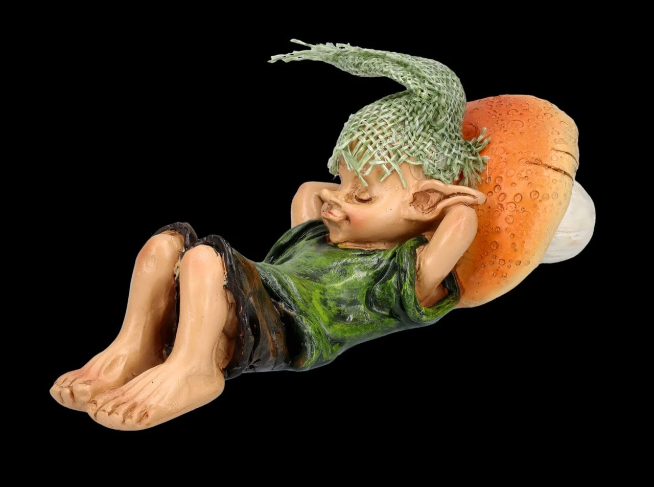 Pixie Kobold Figur - Schlafend Mit Pilz-Kissen 9 Pixie Kobold Figur - Schlafend Mit Pilz-Kissen – Bild 7
