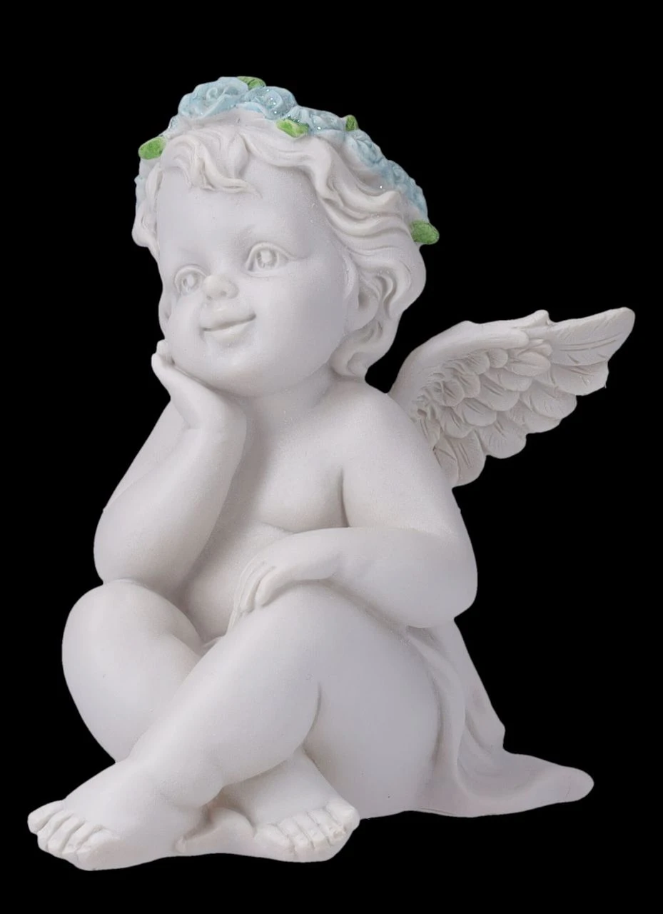 Engel Figur - Putte Mit Blauen Rosen 5 Engel Figur - Putte Mit Blauen Rosen – Bild 3