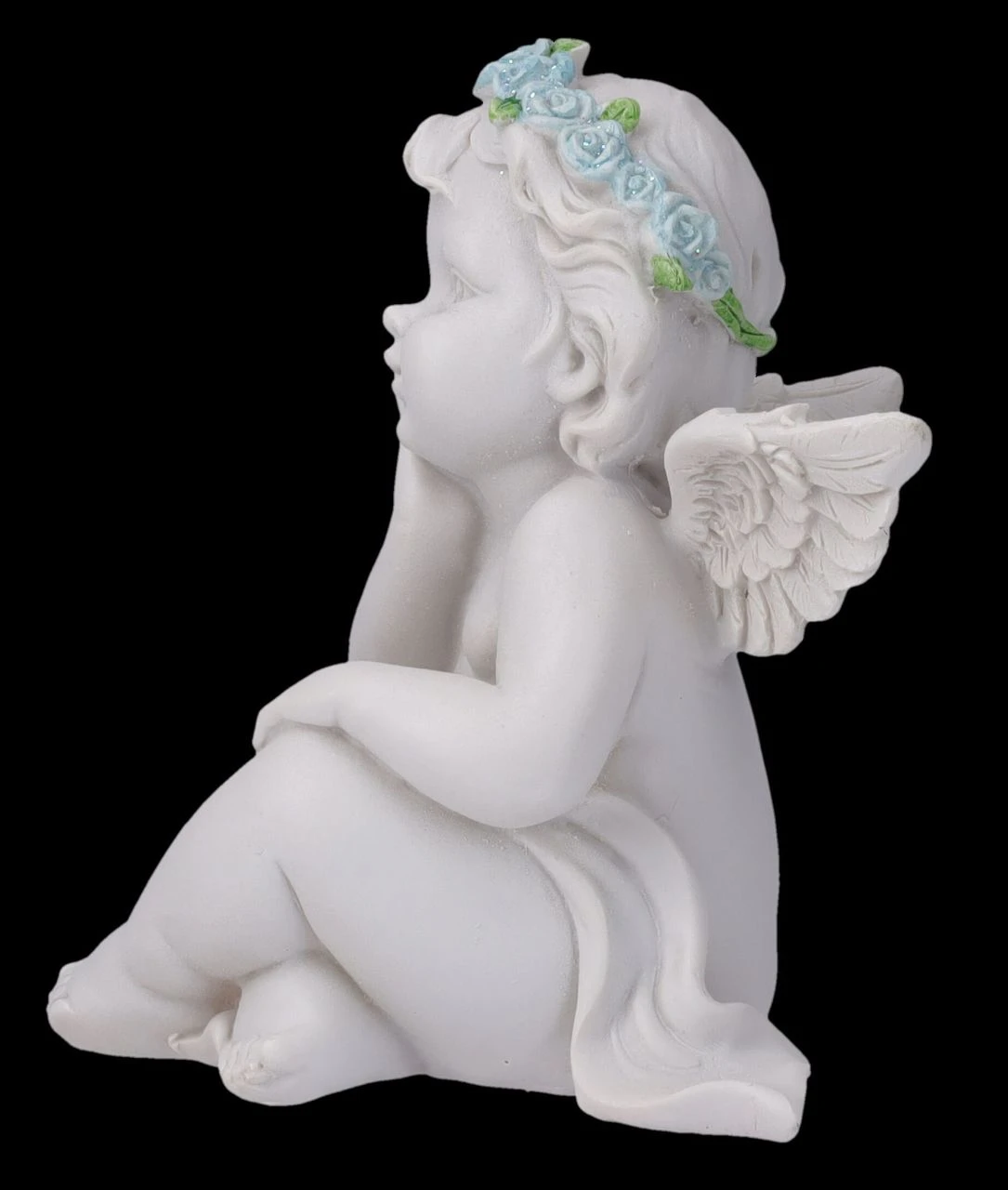 Engel Figur - Putte Mit Blauen Rosen 6 Engel Figur - Putte Mit Blauen Rosen – Bild 4