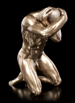 Männliche Akt Figur - Kniend Mit Händen Am Kopf