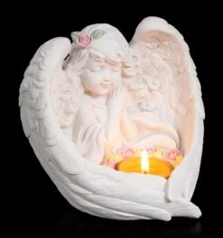 Teelichthalter - Mädchen Engel Mit Rosenkranz